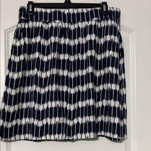 LOFT Navy & White Pleated Pattern A-Line Skirt